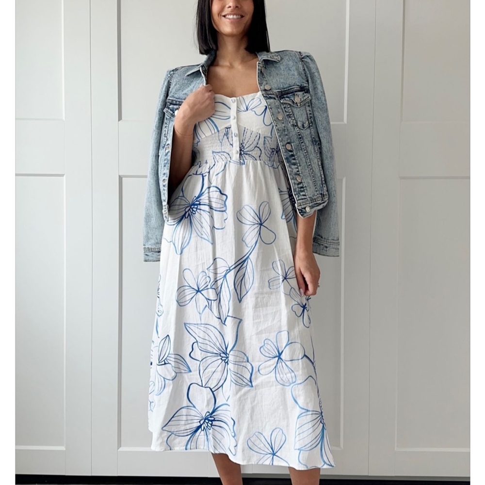 GAP Blue and White Sleeveless Midi Sundress | Size Large Tall